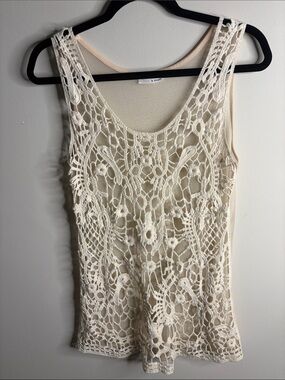Lace Crochet Overlay Tank Top in Cream